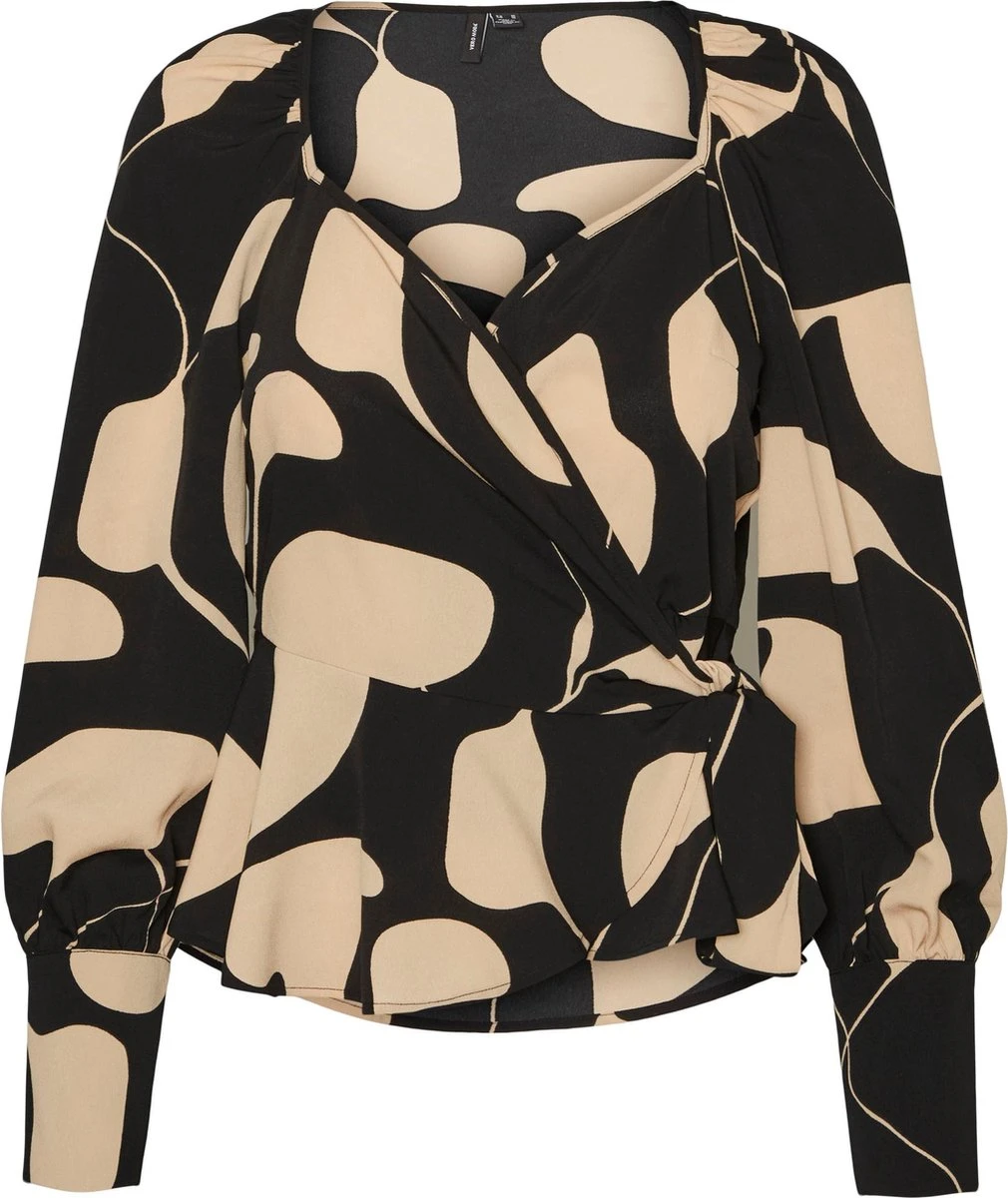 Vero Moda VMLYDIA LS WRAP TOP WVN Dames Top Black - Maat XXL 1 Vero Moda VMLYDIA LS WRAP TOP WVN Dames Top Black - Maat XXL