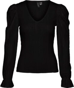 Vero Moda Blouse Vmlondon L/s V-neck Frill Detail To 10289925 Black Dames Maat - XL