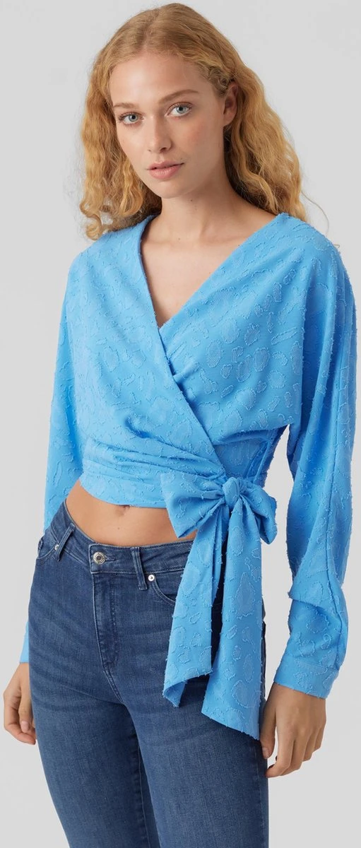 Vero Moda VMDAGMAR OSLO LS WRAP TOP VMA Dames Top Azure Blue - Maat L 5 Vero Moda VMDAGMAR OSLO LS WRAP TOP VMA Dames Top Azure Blue - Maat L - Afbeelding 5
