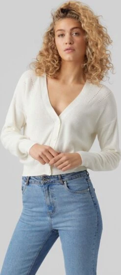 Vero Moda Vest Vmnewlexsun Ls Short V-neck Car Ga 10281878 Snow White Dames Maat - XL -Vero Moda 530x1200
