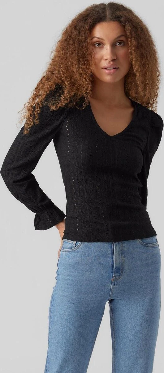 Vero Moda Blouse Vmlondon L/s V-neck Frill Detail To 10289925 Black Dames Maat - XL 5 Vero Moda Blouse Vmlondon L/s V-neck Frill Detail To 10289925 Black Dames Maat - XL - Afbeelding 5