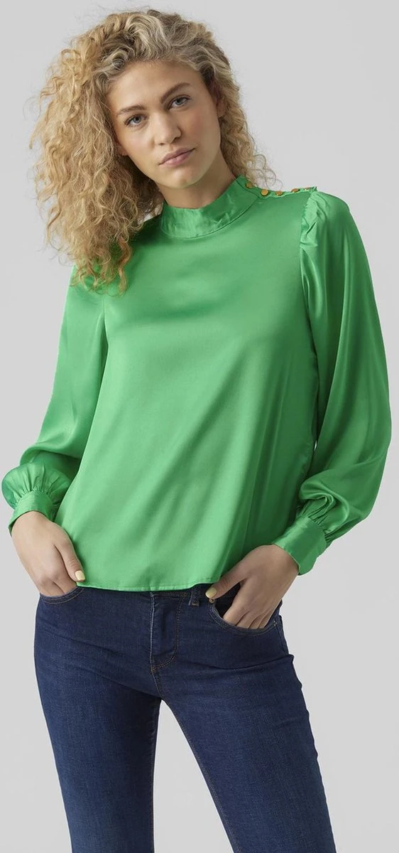 Vero Moda Blouse Vmlola Ls Button Top Wvn 10280672 Bright Green Dames Maat - M 2 Vero Moda Blouse Vmlola Ls Button Top Wvn 10280672 Bright Green Dames Maat - M - Afbeelding 2