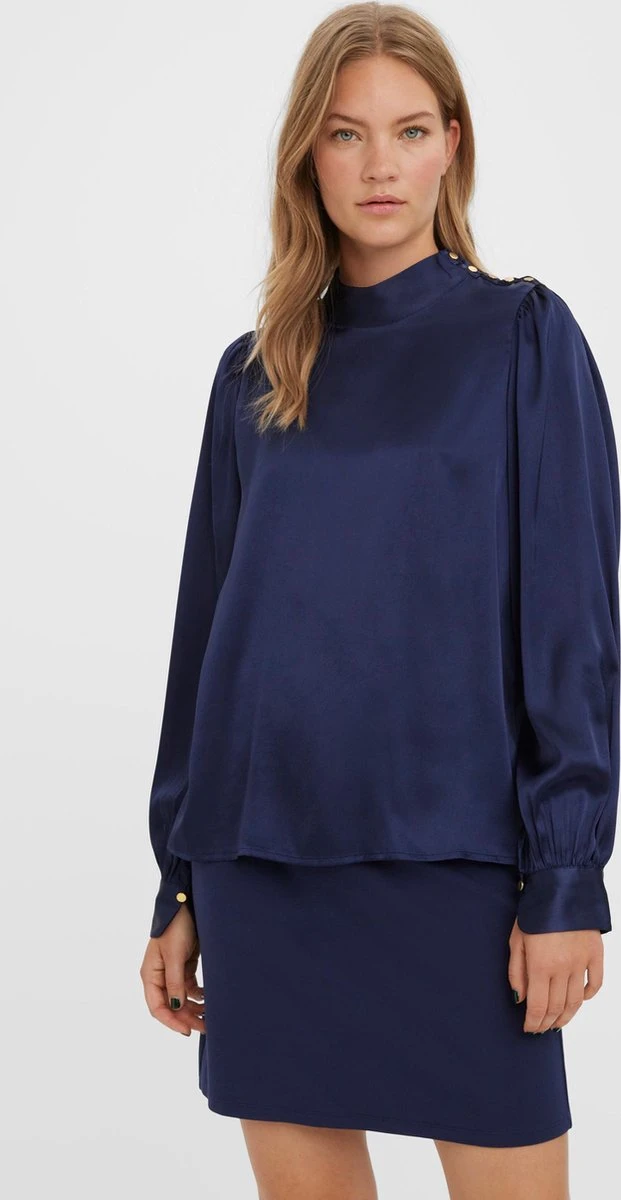 Vero Moda Blouse Vmlola Ls Button Top Wvn 10280672 Navy Blazer Dames Maat - L 2 Vero Moda Blouse Vmlola Ls Button Top Wvn 10280672 Navy Blazer Dames Maat - L - Afbeelding 2