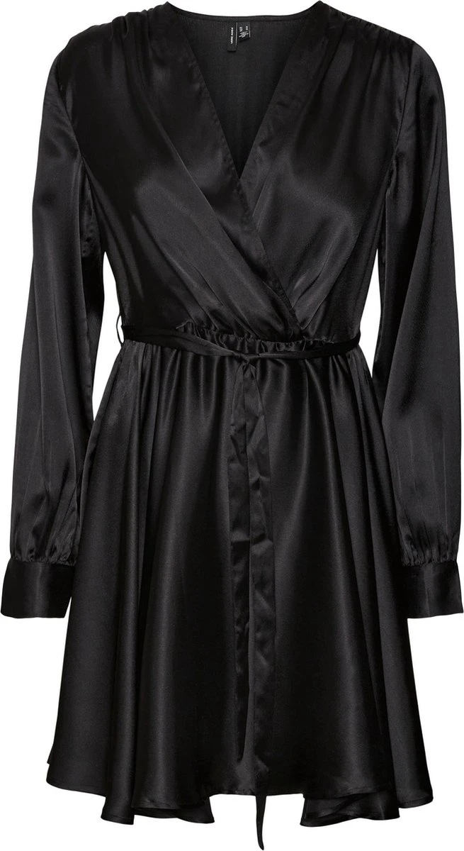 Vero Moda VMDIANA LS SATIN WRAP DRESS WVN BF Dames MINI Wikkeljurk Black - Maat L 1 Vero Moda VMDIANA LS SATIN WRAP DRESS WVN BF Dames MINI Wikkeljurk Black - Maat L