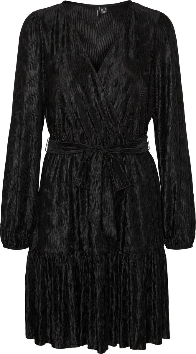 Vero Moda VMZIVA L/S V-NECK SHORT DRESS EXP Dames Jurk Black Maat - S 1 Vero Moda VMZIVA L/S V-NECK SHORT DRESS EXP Dames Jurk Black Maat - S