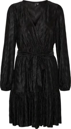 Vero Moda VMZIVA L/S V-NECK SHORT DRESS EXP Dames Jurk Black - Maat XL