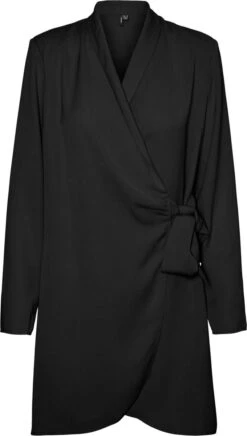 Vero Moda VMGRACE L/S SHORT WRAP DRESS EXP CP Dames MINI Wikkeljurk Black Maat - XS