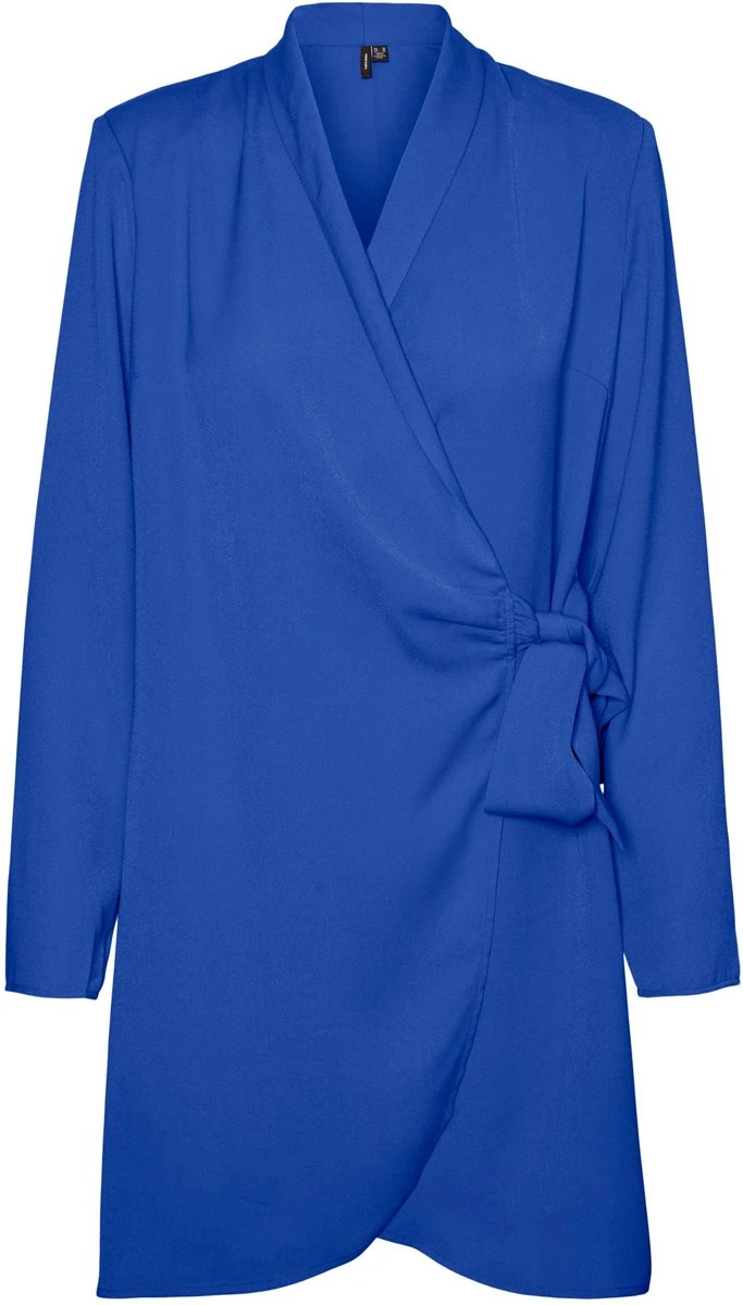 Vero Moda VMGRACE L/S SHORT WRAP DRESS EXP CP Dames MINI Wikkeljurk DAZZLING BLUE Maat - M 1 Vero Moda VMGRACE L/S SHORT WRAP DRESS EXP CP Dames MINI Wikkeljurk DAZZLING BLUE Maat - M