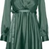 Vero Moda VMDIANA LS SATIN WRAP DRESS WVN BF Dames MINI Wikkeljurk Duck Green - Maat XXL