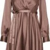 Vero Moda VMDIANA LS SATIN WRAP DRESS WVN BF Dames MINI Wikkeljurk DEEP TAUPE - Maat M