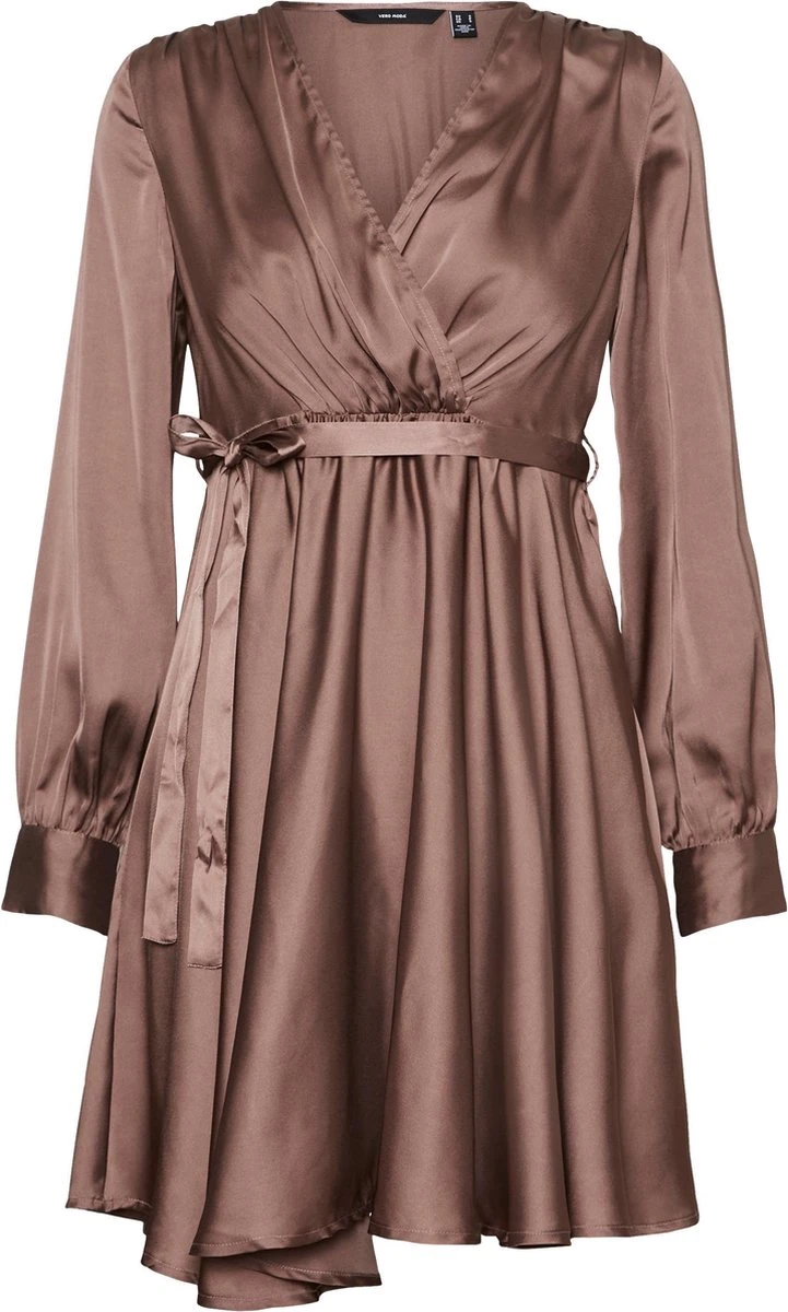 Vero Moda VMDIANA LS SATIN WRAP DRESS WVN BF Dames MINI Wikkeljurk DEEP TAUPE - Maat M 1 Vero Moda VMDIANA LS SATIN WRAP DRESS WVN BF Dames MINI Wikkeljurk DEEP TAUPE - Maat M