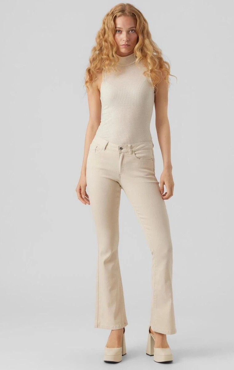 VERO MODA VMSCARLET MR SKINNY FLARED JEANS ECRU Dames Jeans - Maat L X L32 6 VERO MODA VMSCARLET MR SKINNY FLARED JEANS ECRU Dames Jeans - Maat L X L32 - Afbeelding 6