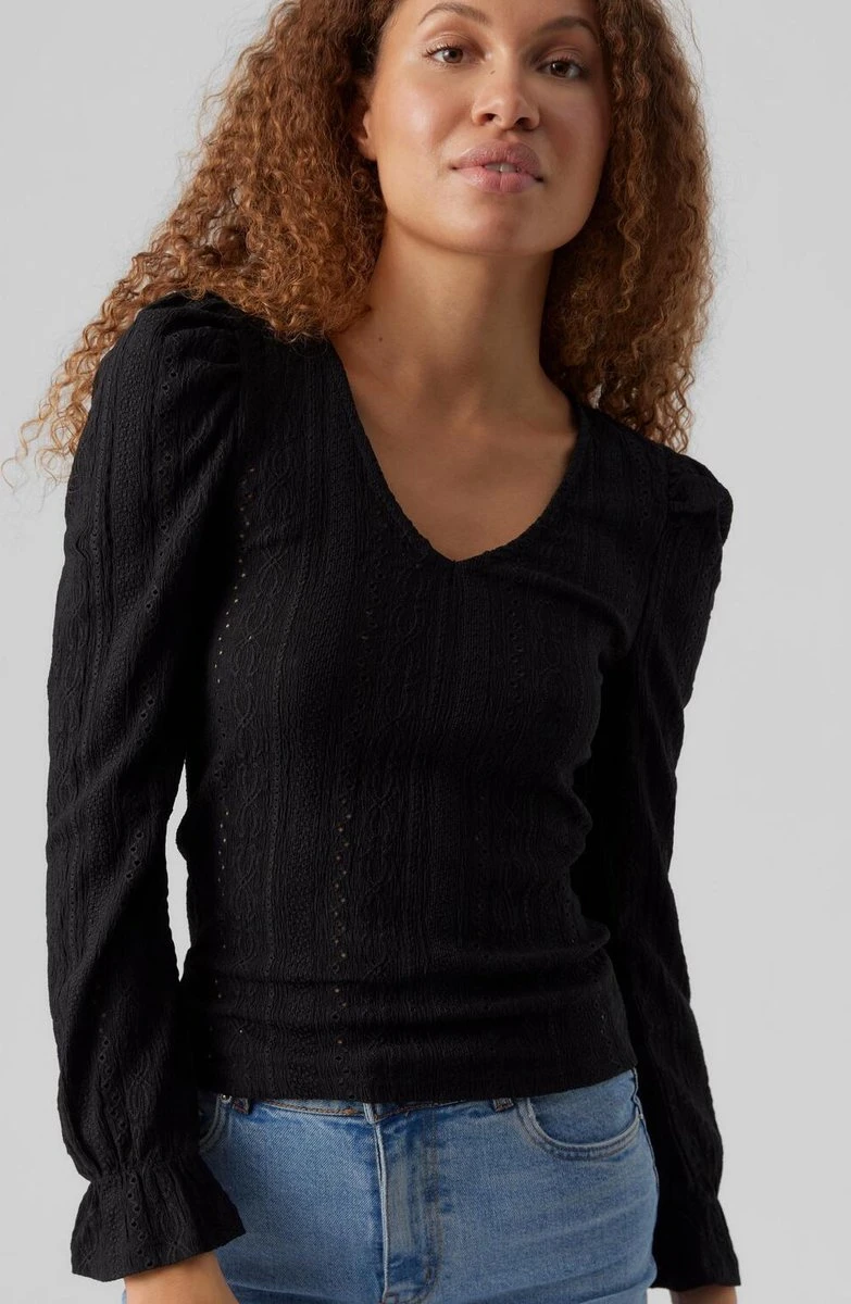 Vero Moda Blouse Vmlondon L/s V-neck Frill Detail To 10289925 Black Dames Maat - XL 2 Vero Moda Blouse Vmlondon L/s V-neck Frill Detail To 10289925 Black Dames Maat - XL - Afbeelding 2