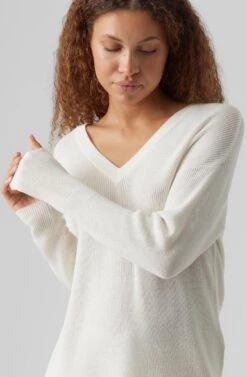 Vero Moda Trui Vmnewlexsun Ls Long V-neck Pullover 10278332 Snow White Dames Maat - M -Vero Moda 787x1200
