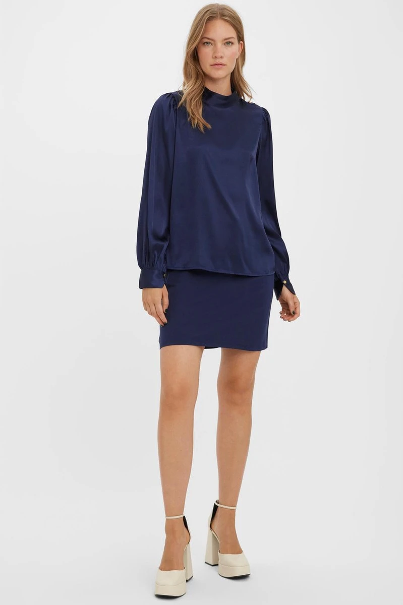 Vero Moda Blouse Vmlola Ls Button Top Wvn 10280672 Navy Blazer Dames Maat - L 4 Vero Moda Blouse Vmlola Ls Button Top Wvn 10280672 Navy Blazer Dames Maat - L - Afbeelding 4