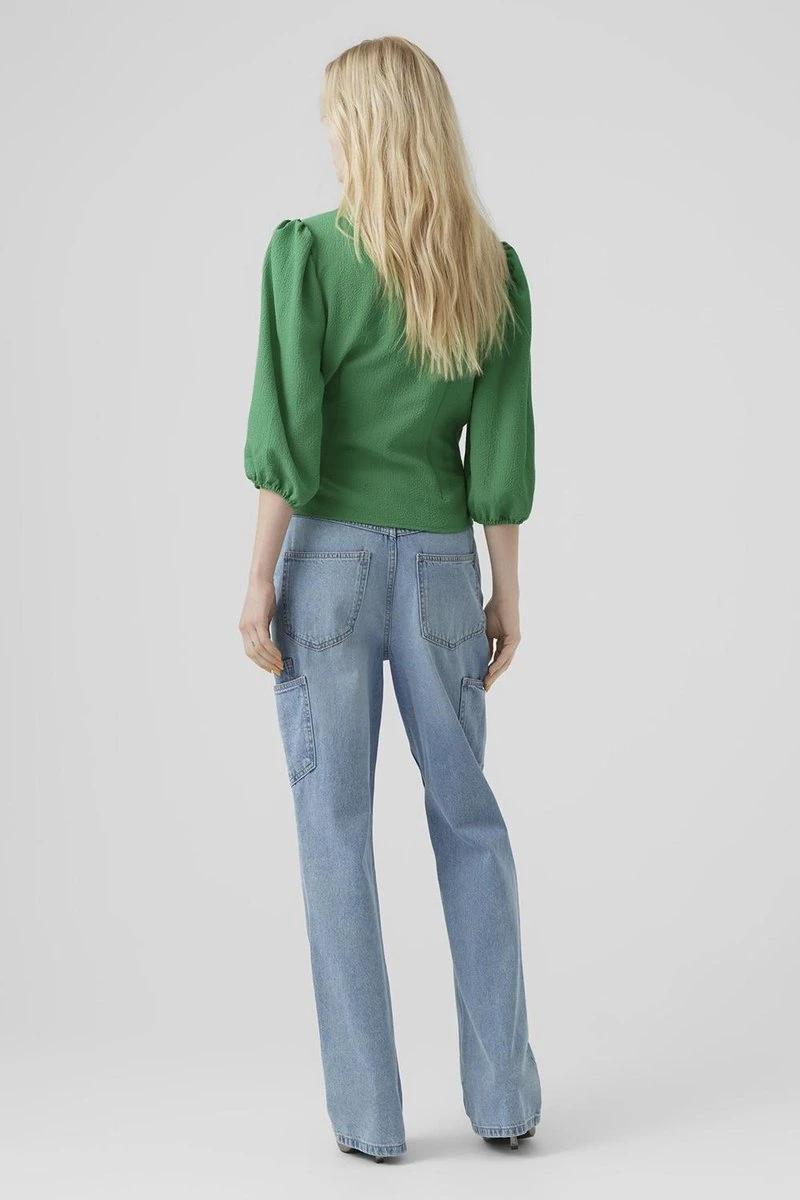 Vero Moda T-shirt Vmpepper Aya 3/4 Wrap Top Wvn 10282131 Bright Green Dames Maat - S 3 Vero Moda T-shirt Vmpepper Aya 3/4 Wrap Top Wvn 10282131 Bright Green Dames Maat - S - Afbeelding 3