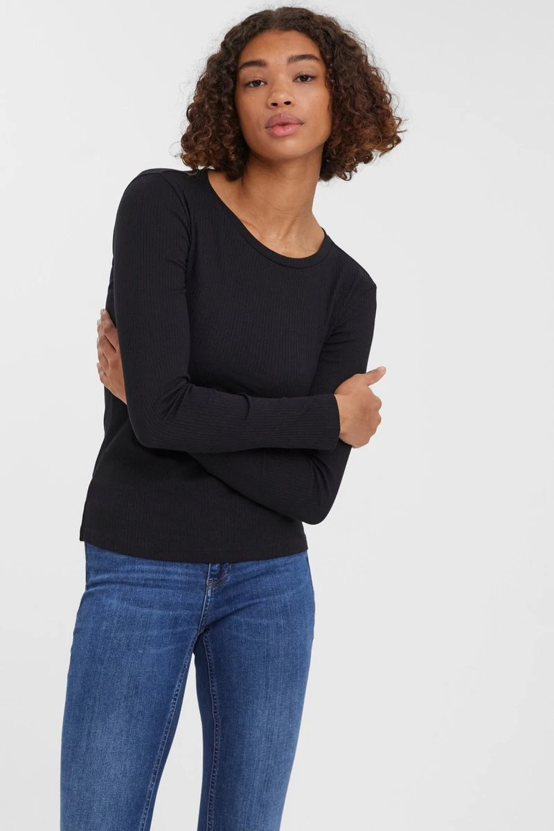 Vero Moda T-shirt Vmlavender Ls Top Jrs Noos 10268932 Black Dames Maat - M 2 Vero Moda T-shirt Vmlavender Ls Top Jrs Noos 10268932 Black Dames Maat - M - Afbeelding 2