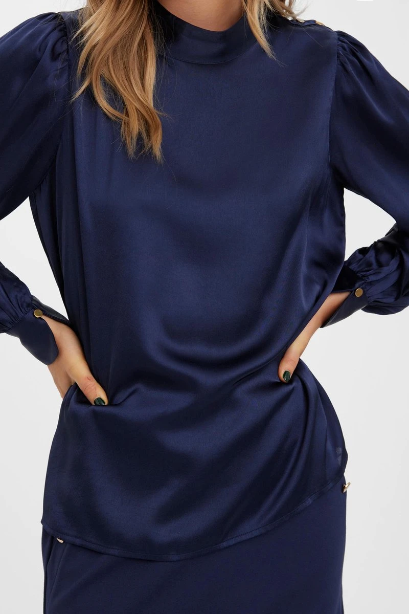 Vero Moda Blouse Vmlola Ls Button Top Wvn 10280672 Navy Blazer Dames Maat - L 5 Vero Moda Blouse Vmlola Ls Button Top Wvn 10280672 Navy Blazer Dames Maat - L - Afbeelding 5