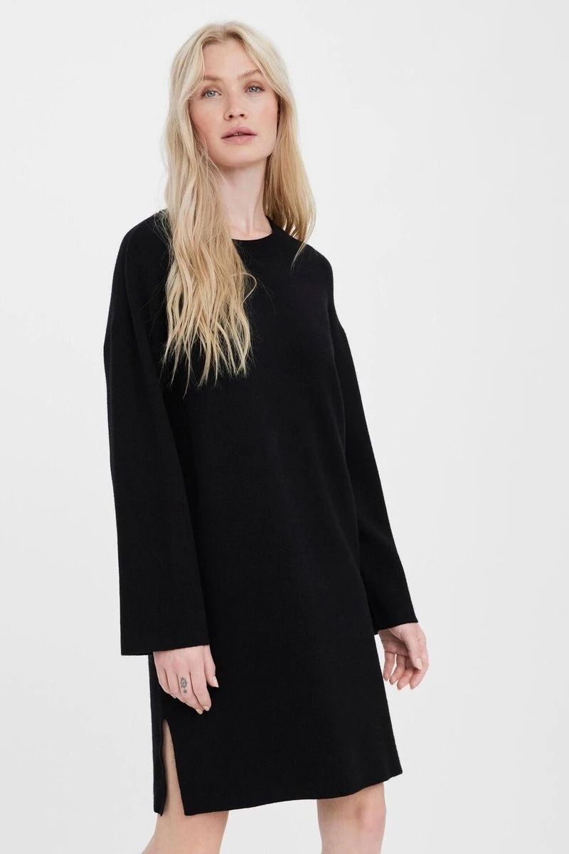 VERO MODA VMGOLD NEEDLE WIDE LS Ronde Hals DRESS Dames Jurk - Maat S 2 VERO MODA VMGOLD NEEDLE WIDE LS Ronde Hals DRESS Dames Jurk - Maat S - Afbeelding 2