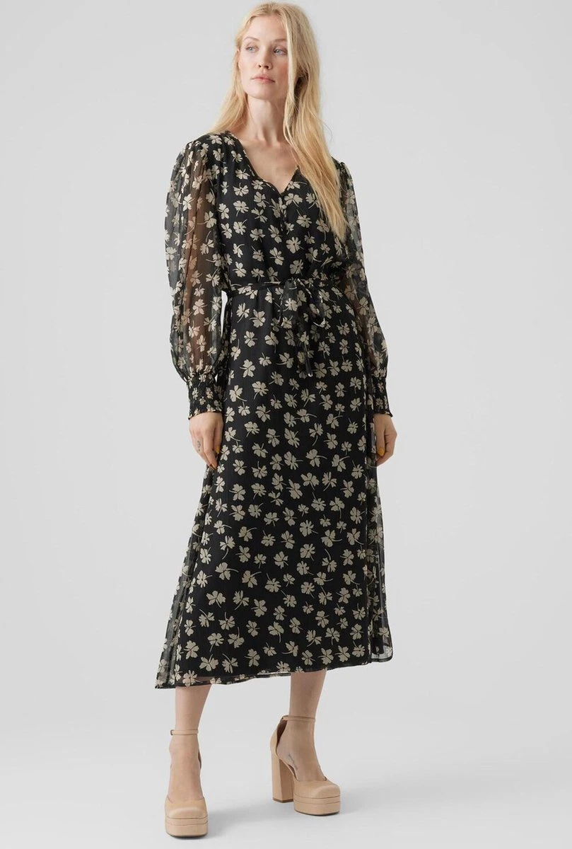 Vero Moda Jurk Vmpica L/s V-neck 7/8 Dress Wvn Btq Black Dames Maat - L 3 Vero Moda Jurk Vmpica L/s V-neck 7/8 Dress Wvn Btq Black Dames Maat - L - Afbeelding 3