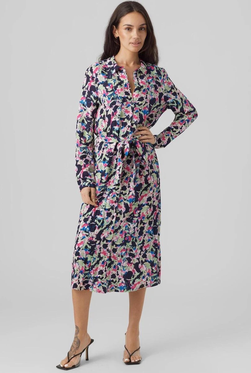 VERO MODA VMBONNI BAY LS CALF SHIRT DRESS WVN LCS Dames Jurk - Maat M 4 VERO MODA VMBONNI BAY LS CALF SHIRT DRESS WVN LCS Dames Jurk - Maat M - Afbeelding 4