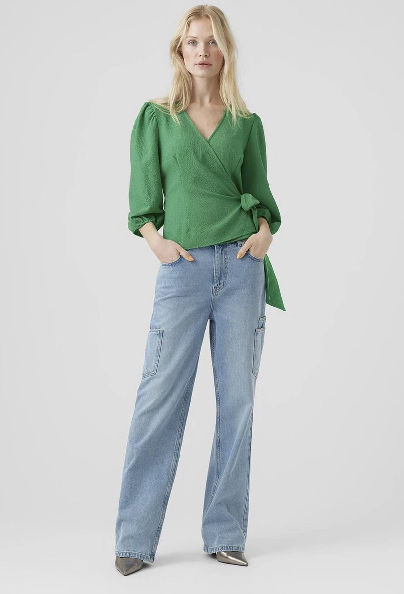 Vero Moda T-shirt Vmpepper Aya 3/4 Wrap Top Wvn 10282131 Bright Green Dames Maat - S 5 Vero Moda T-shirt Vmpepper Aya 3/4 Wrap Top Wvn 10282131 Bright Green Dames Maat - S - Afbeelding 5