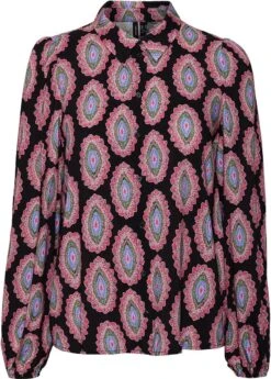 Vero Moda Blouse Vmasta L/s Midi Volume Shirt Exp 10294064 Black/pink Yarrow Dames Maat - L