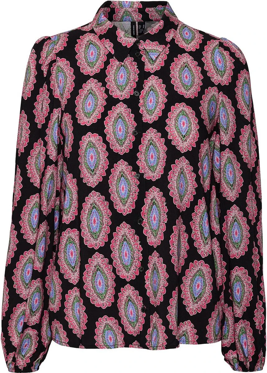 Vero Moda Blouse Vmasta L/s Midi Volume Shirt Exp 10294064 Black/pink Yarrow Dames Maat - L 1 Vero Moda Blouse Vmasta L/s Midi Volume Shirt Exp 10294064 Black/pink Yarrow Dames Maat - L