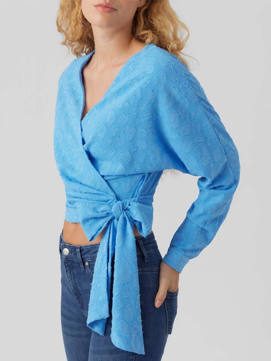 Vero Moda VMDAGMAR OSLO LS WRAP TOP VMA Dames Top Azure Blue - Maat L 4 Vero Moda VMDAGMAR OSLO LS WRAP TOP VMA Dames Top Azure Blue - Maat L - Afbeelding 4