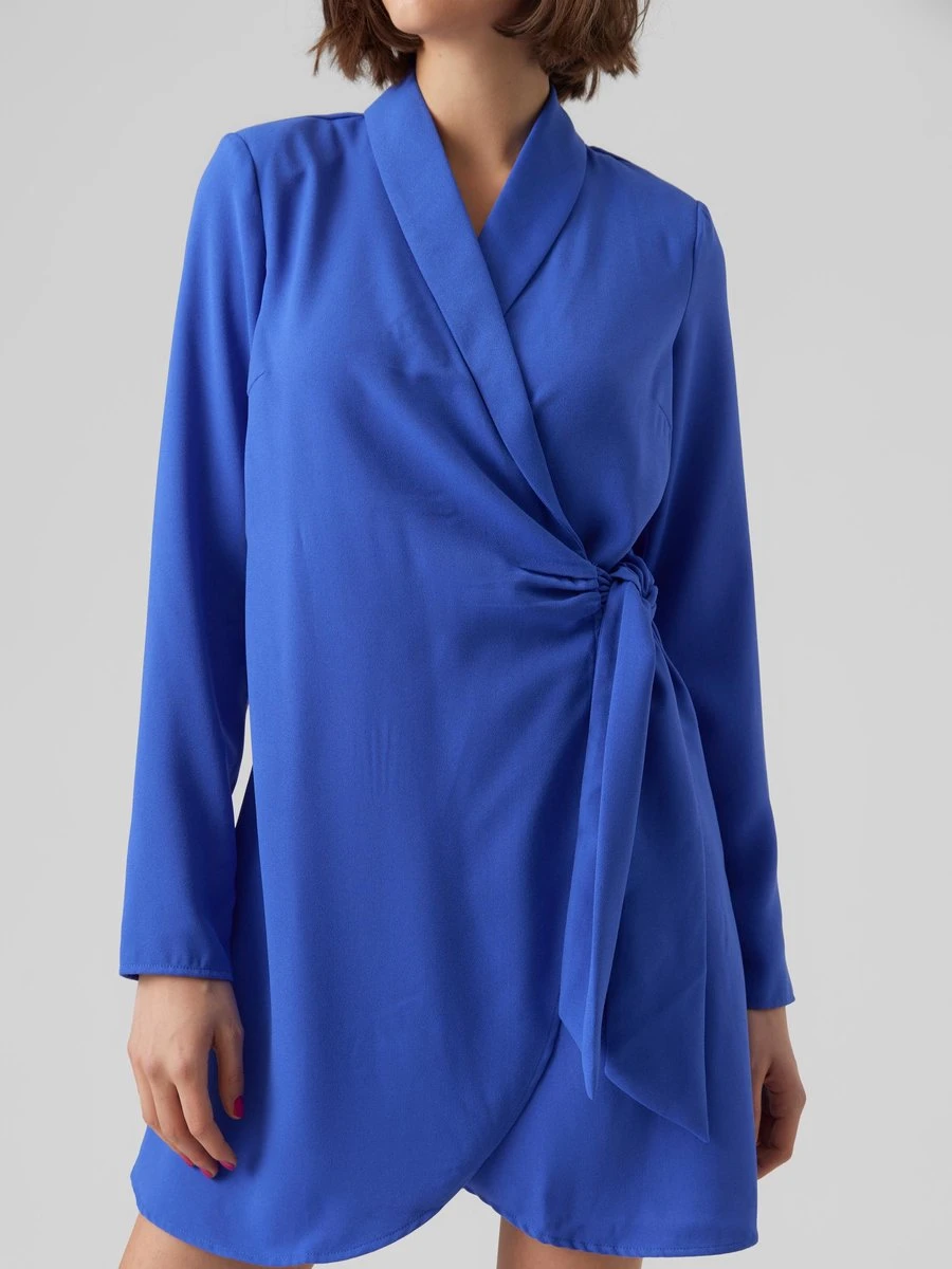 Vero Moda VMGRACE L/S SHORT WRAP DRESS EXP CP Dames MINI Wikkeljurk DAZZLING BLUE Maat - S 4 Vero Moda VMGRACE L/S SHORT WRAP DRESS EXP CP Dames MINI Wikkeljurk DAZZLING BLUE Maat - S - Afbeelding 4