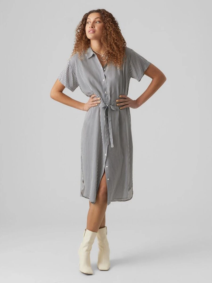 Vero Moda Jurk Vmbumpy Ss Calf Shirt Dress Noos 10279684 Snow White/india Ink Dames Maat - M 3 Vero Moda Jurk Vmbumpy Ss Calf Shirt Dress Noos 10279684 Snow White/india Ink Dames Maat - M - Afbeelding 3