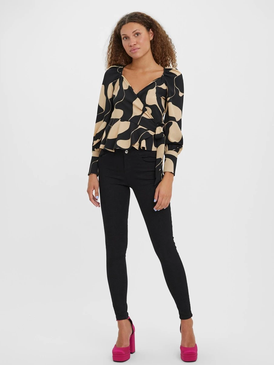 Vero Moda VMLYDIA LS WRAP TOP WVN Dames Top Black - Maat L 2 Vero Moda VMLYDIA LS WRAP TOP WVN Dames Top Black - Maat L - Afbeelding 2