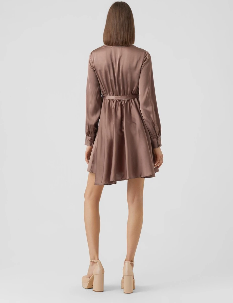 Vero Moda VMDIANA LS SATIN WRAP DRESS WVN BF Dames MINI Wikkeljurk DEEP TAUPE - Maat XS 3 Vero Moda VMDIANA LS SATIN WRAP DRESS WVN BF Dames MINI Wikkeljurk DEEP TAUPE - Maat XS - Afbeelding 3