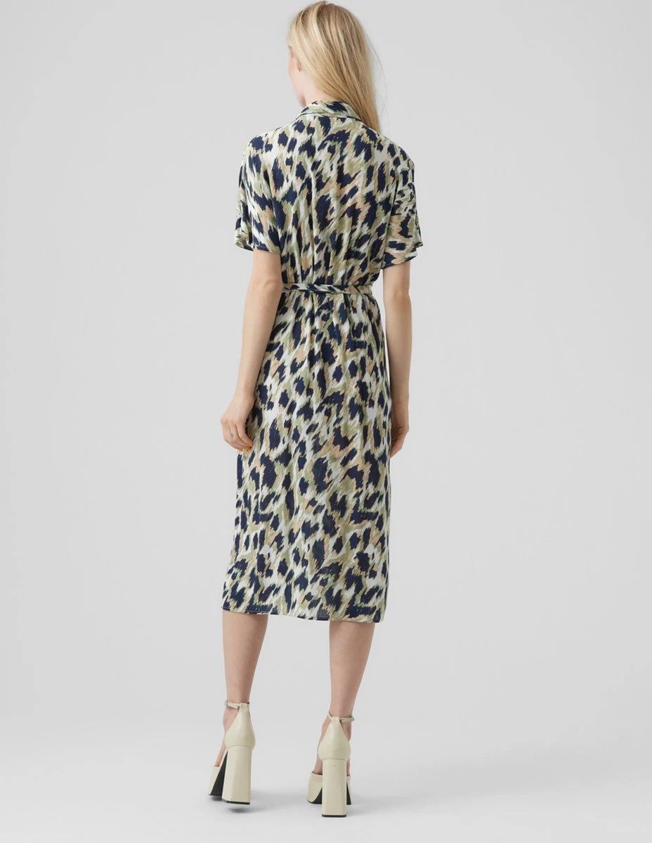 VERO MODA VMMENNY SS CALF SHIRT DRESS WVN GA Dames Jurk - Maat L 2 VERO MODA VMMENNY SS CALF SHIRT DRESS WVN GA Dames Jurk - Maat L - Afbeelding 2