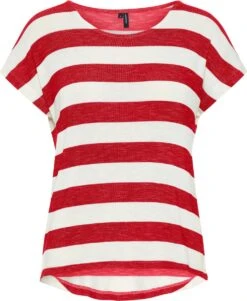 Vero Moda T-shirt Vmwide Stripe S/l Top Ga Jrs Noos 10284474 Goji Berry/snow Dames Maat - M