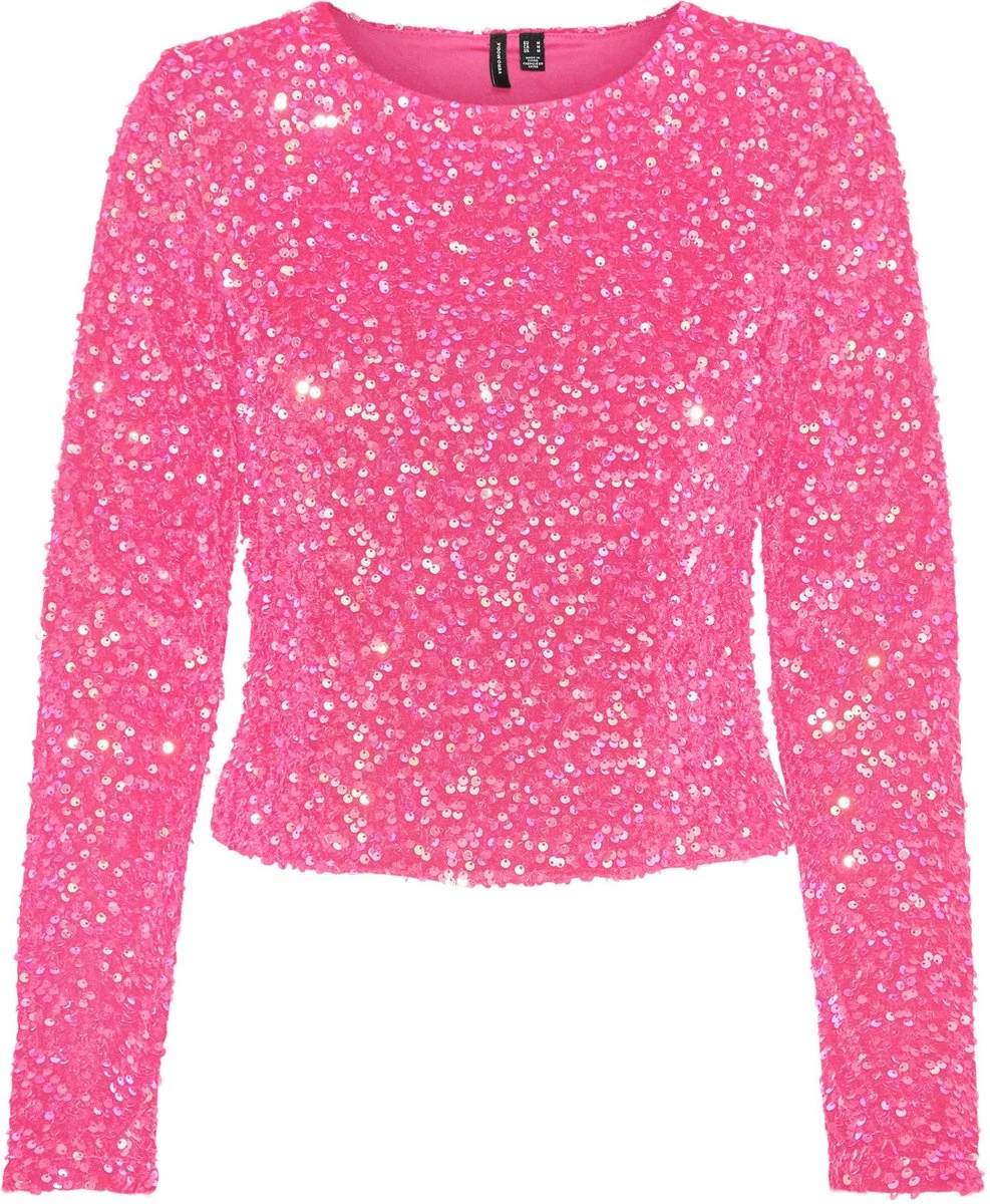 Vero Moda VMFAME L/S O-NECK CROP TOP CP Dames Top Hot Pink - Maat XS 1 Vero Moda VMFAME L/S O-NECK CROP TOP CP Dames Top Hot Pink - Maat XS